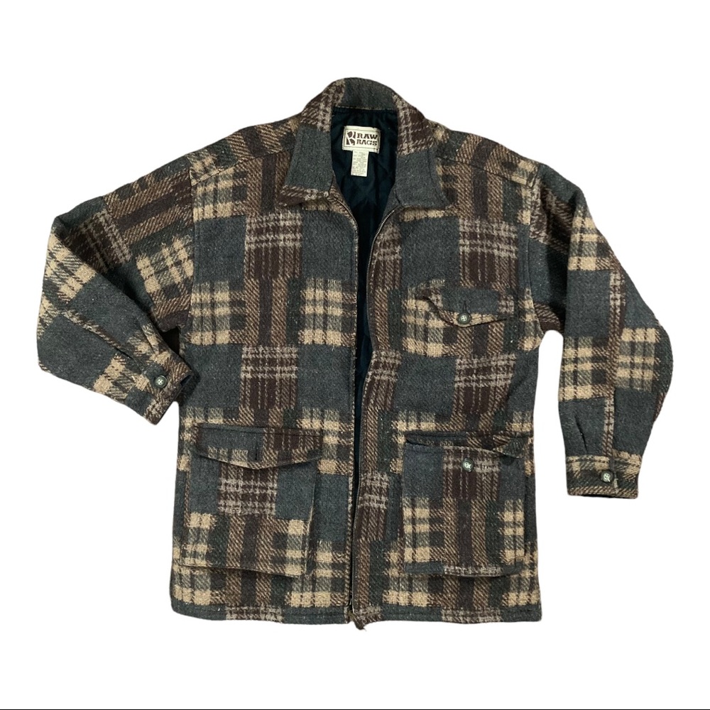 Vintage wool jacket Raw Rags size Small mens oversize for outdoor use wool brown